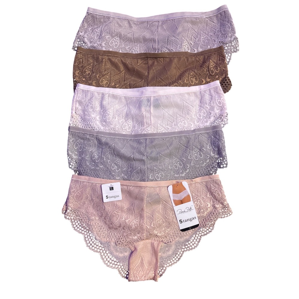 NEW René Rofé 5 Pack Floral Lace Tanga Panties Multicolor 158288H5 Size L